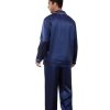 Mens Satin Pajamas Set Long Sleeve Button Down Silky Pjs Sets 2 Pieces Sleepwear with Pockets