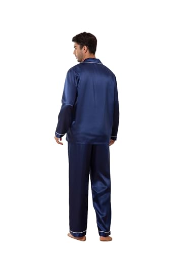Mens Satin Pajamas Set Long Sleeve Button Down Silky Pjs Sets 2 Pieces Sleepwear with Pockets