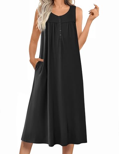 Nightgowns for Women Long Sleeveless Night Gowns Ladies Soft Nightdress Victorian Sleepwear with Pockets S-XXXL