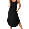 Women's Sleeveless Long Nightdress Scoop Neck Full Slip Nightshirt Loungewear Sleepdress