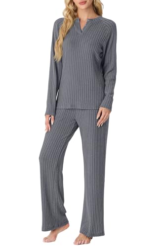 Womens Pajama Sets Pajamas Fall Winter Long Sleeve Lounge Set Two Piece Soft Pjs