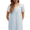 Cotton Nightgown for Women Short/Long Sleeve Princess Nightdress Victorian Nightwear Lace Ruffled Nighties with Bow