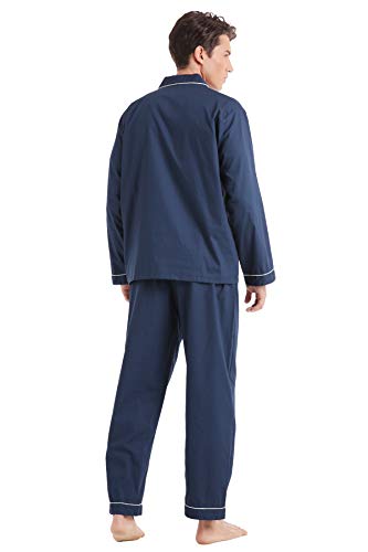 Men’s Cotton Pajama Set, Long Sleeve Button-Down Woven Sleepwear