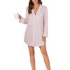 Women's Striped Nightgown Collar V Neck Button Down Long Sleeve Sleep Shirt Top Nightdress
