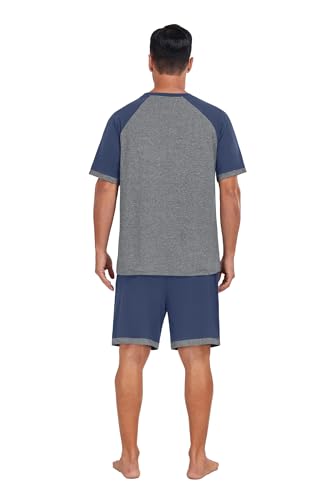 Mens Pajamas Set Lightweight Summer Pjs Sleepwear Soft Comfy Short Sleeve Loungewear Print With Pocket (S-4XL)