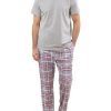 Mens Pajamas Set Cotton Short Sleeve and Plaid Long Pants 2 Piece Loungewear Sleepwear with Pocket