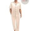 Matching Pajamas for Couples Satin Short Sleeve Sleepwear Women/Men Silk Soft Button Down Nightwear 2 Pcs Loungewear