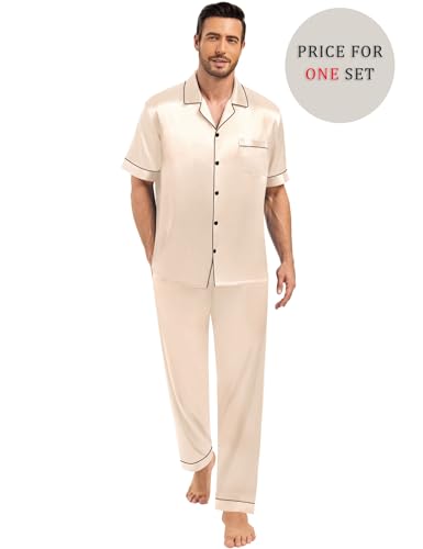 Matching Pajamas for Couples Satin Short Sleeve Sleepwear Women/Men Silk Soft Button Down Nightwear 2 Pcs Loungewear