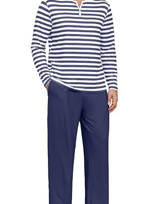 Men's Pajamas Set Long Sleeve Pjs 2 Piece Comfy Pajama Sleepwear Henley Loungewear Sets with Pockets