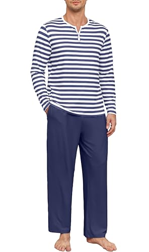 Men's Pajamas Set Long Sleeve Pjs 2 Piece Comfy Pajama Sleepwear Henley Loungewear Sets with Pockets