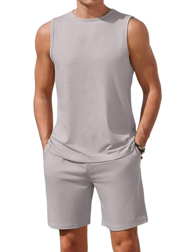 Men's Pajamas Set Workout Tank Top Pjs Sets with Shorts 2 Piece Soft Sleeveless Casual Sleep Shirts Loungewear S-XXL