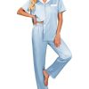 Satin Pajamas Set for Women Silk Button Down Sleepwear Short Sleeve Loungewear 2 Pieces Nightwear