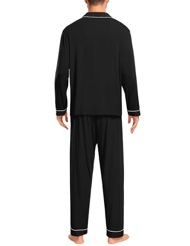 Men Pajamas Set Comfy Modal Pjs Button Down Sleepwear 2 Piece Long Sleeve Lounge Set Soft Nightwear with Pockets
