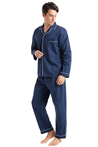 Men’s Cotton Pajama Set, Long Sleeve Button-Down Woven Sleepwear