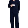 Men's Long Sleeve Pajama Set Soft Lightweight 2-Piece Sleepwear V-Neck Pjs for Nightwear Home Lounge with Pockets