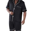 Men's Satin Pajamas Short Sleeve Button Up Top and Shorts Pj Lounge Set