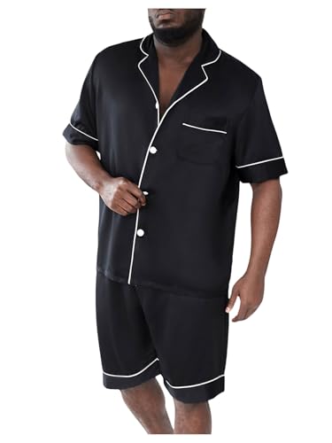 Men's Satin Pajamas Short Sleeve Button Up Top and Shorts Pj Lounge Set