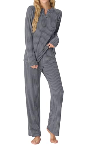 Womens Pajama Sets Pajamas Fall Winter Long Sleeve Lounge Set Two Piece Soft Pjs