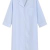 Women's Cotton Button Down Nightgown Seersucker 3/4 Sleeve Nightshirt