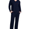 Men's Long Sleeve Pajama Set Soft Lightweight 2-Piece Sleepwear V-Neck Pjs for Nightwear Home Lounge with Pockets