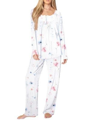Pajamas for Women Set Fall Long Sleeve Pjs 2 Piece Lounge Set Top & Pants with Pockets Soft Sleepwear S-XXL