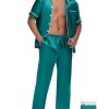 Mens Silk Pajama Set Satin Pjs Short Sleeve Button Down Sleepwear Classic Loungewear Set With Pants S-3XL