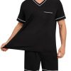 Mens Pajama Set Short Sleeve Pjs Set V-Neck Sleepwear 2 Pcs Soft Modal Lounge Sets Comfy Nightwear with Pockets