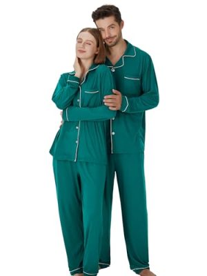 Matching Pajamas for Couples, Button Up Pjs Set for Men and Women Soft Warm Loungewear