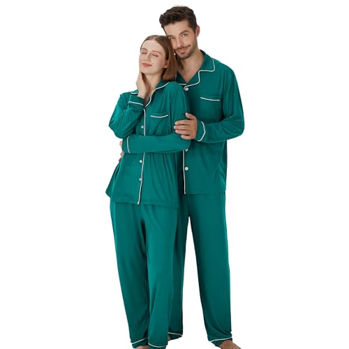 Matching Pajamas for Couples, Button Up Pjs Set for Men and Women Soft Warm Loungewear