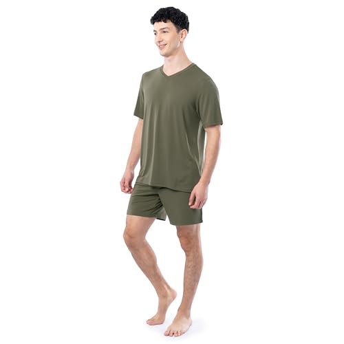 mens 360 Stretch Short Sleeve V-neck Top and Short Sleep Pajama Set