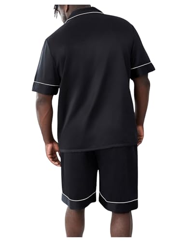 Men's Satin Pajamas Short Sleeve Button Up Top and Shorts Pj Lounge Set
