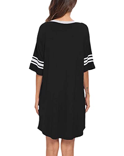 Sleep Shirts for Women Short Sleeve Cotton Novelty Night Shirts V Neck Oversized Nightgowns Cute Printed Nightdress