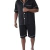 Men's Satin Pajamas Short Sleeve Button Up Top and Shorts Pj Lounge Set