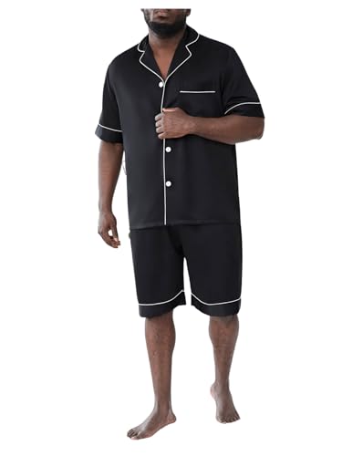 Men's Satin Pajamas Short Sleeve Button Up Top and Shorts Pj Lounge Set