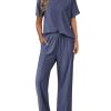 Pajamas for Women Set 2 Piece Short Sleeve Tops with Long Pants V Neck Soft Pjs Casual Lounge Set with Pockets