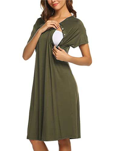 Women’s Nursing/Delivery/Labor/Hospital Nightdress Short Sleeve Maternity Nightgown with Button S-XXL