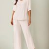 Lounge Sets for Women Comfy Pajamas Set 2 Piece Outfits Short Sleeve Tops and Wide Leg Pants with Large Pockets