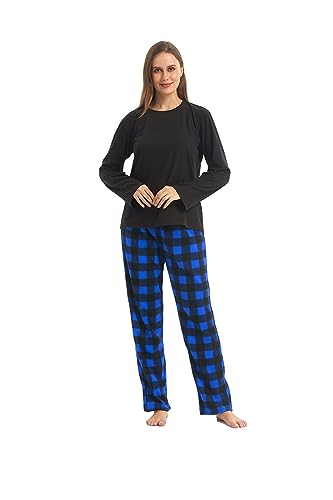 Matching Pjs for Couples,Plaid Pajama Set for Women and Men Soft Warm Fleece Shirt and Pants Sleepwear Set