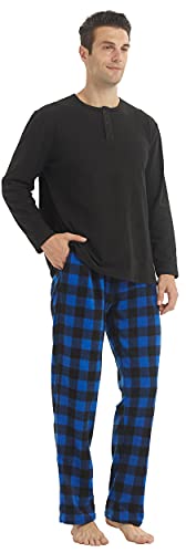 Matching Pjs for Couples,Plaid Pajama Set for Women and Men Soft Warm Fleece Shirt and Pants Sleepwear Set