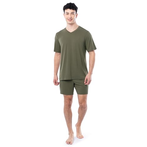 mens 360 Stretch Short Sleeve V-neck Top and Short Sleep Pajama Set
