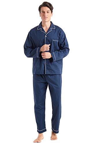 Men’s Cotton Pajama Set, Long Sleeve Button-Down Woven Sleepwear
