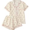 Women's 2 Piece Pajama Sets Lightweight Fall Pajamas Cute Pj Set Button Shirt with Shorts Lounge Pjs