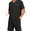 Mens Pajamas Set Summer Pjs Sets Lightweight Short Sleeve Pajama Soft Sleepwear Loungewear with Pockets