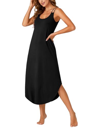 Women's Sleeveless Long Nightdress Scoop Neck Full Slip Nightshirt Loungewear Sleepdress