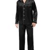 Mens Silk Satin Pajamas Set Long Sleeve Sleepwear Button-Down Pj Two-piece Loungewear with Long Pants S-XXL