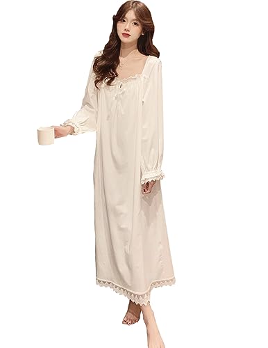 Women Young Lady Modal Long Sleeve Nightdress Soft Princess Nightgown Pajamas