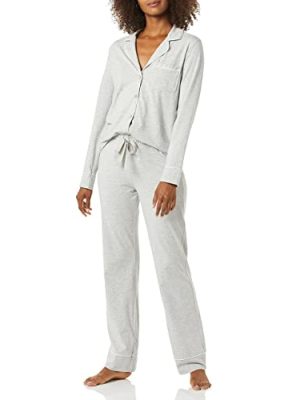 womens Cotton Modal Long-Sleeve Shirt and Full-Length Bottom Pajama Set