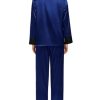 Couples Satin Pajama Set Women & Men Long Sleeve Sleepwear Button Down Loungewear Silky Pj Set with Long Pants