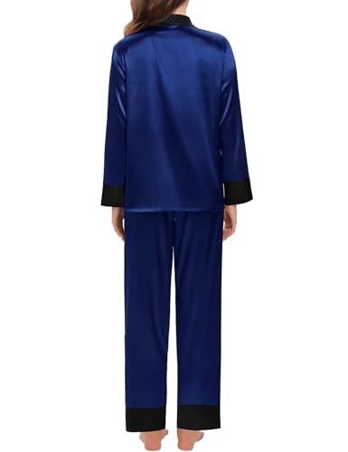Couples Satin Pajama Set Women & Men Long Sleeve Sleepwear Button Down Loungewear Silky Pj Set with Long Pants