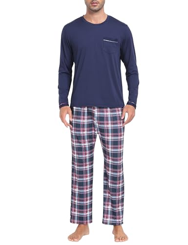 Men's Plaid Pajama Set Long Sleeve, Soft 2-Piece Sleepwear with Pockets | Cozy PJs & Loungewear for Holiday, Christmas